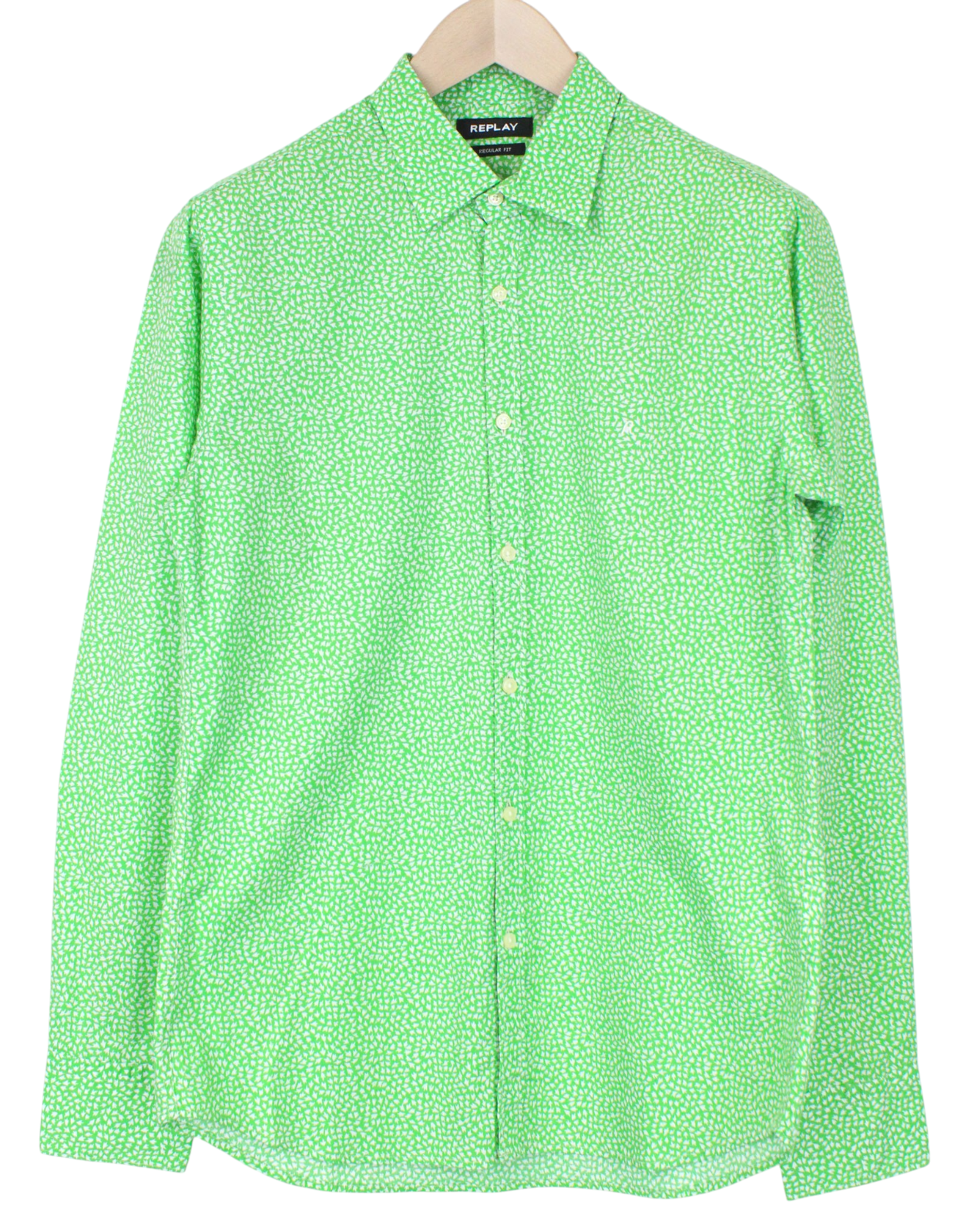 REPLAY Men Shirt M Green Patterned Long Sleeved Button-Up Regular Fit