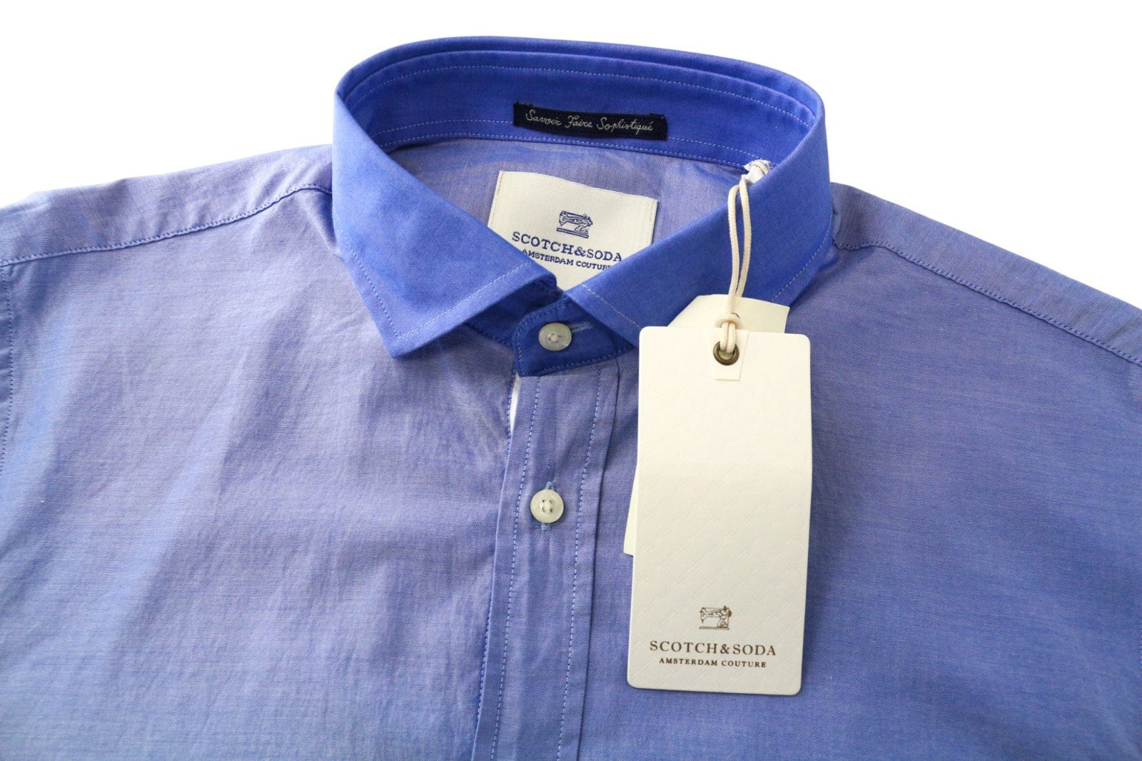 SCOTCH &amp; SODA Ams Couture vyriški marškinėliai S, ploni, mėlyni, medvilniniai, ilgomis rankovėmis su sagomis