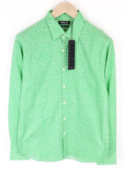 REPLAY Men Shirt M Light Green Patterned Pure Cotton Button Up Classic Cuffed