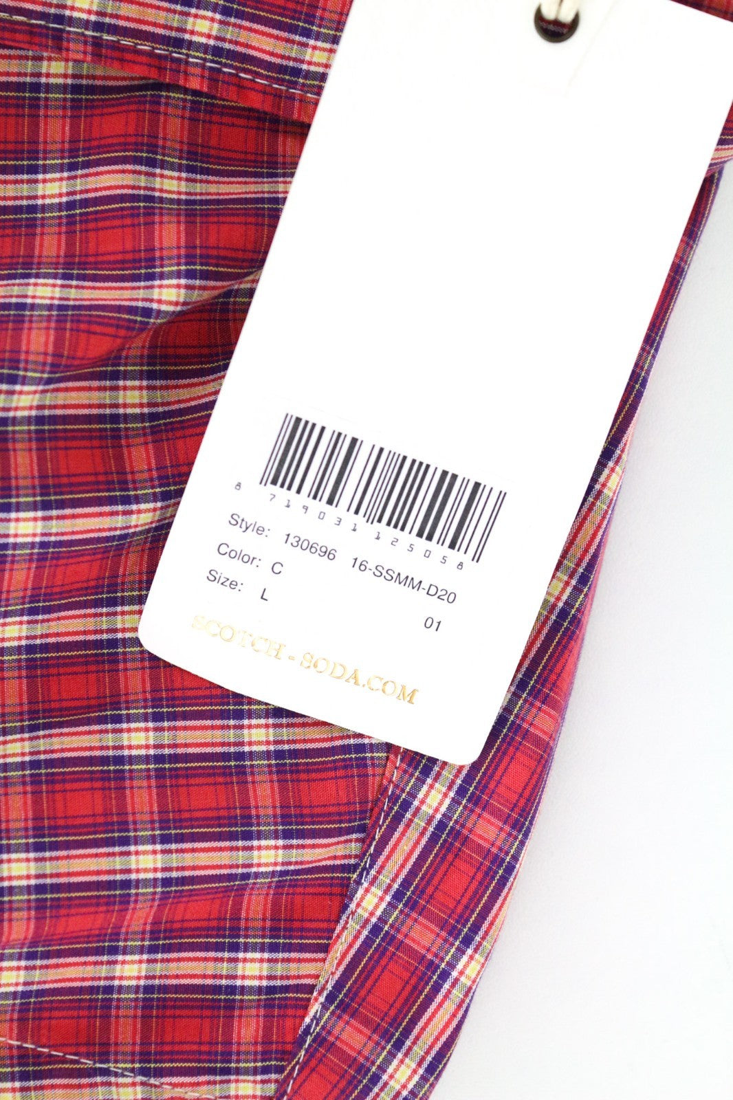 SCOTCH & SODA Men Shirt L Red Tartan Check Print Classic Melange Pure Cotton