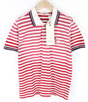 SCOTCH & SODA Men T-Shirt M Red Polo Collar Striped Patched Pure Cotton Jersey
