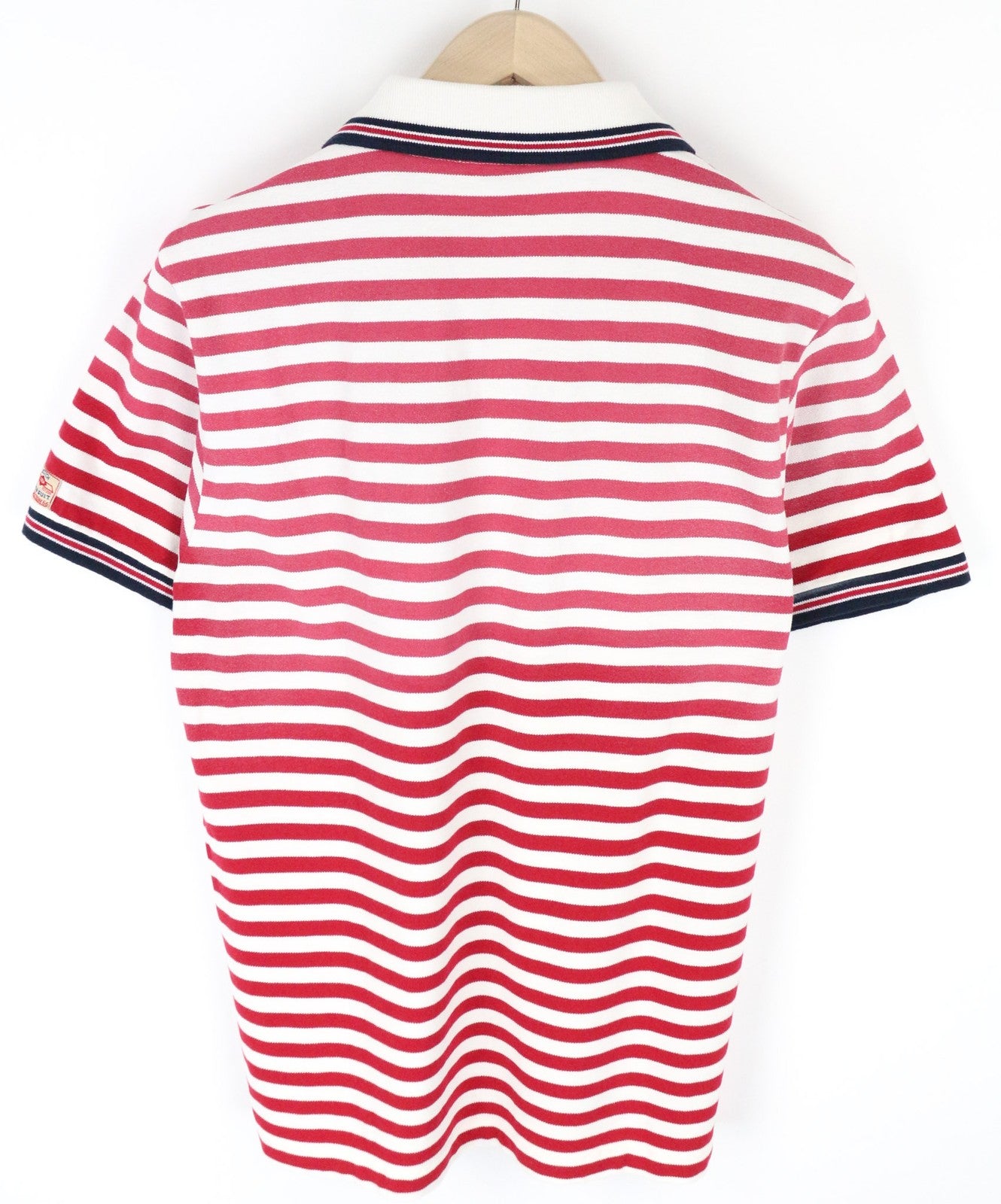 SCOTCH & SODA Men T-Shirt M Red Polo Collar Striped Patched Pure Cotton Jersey