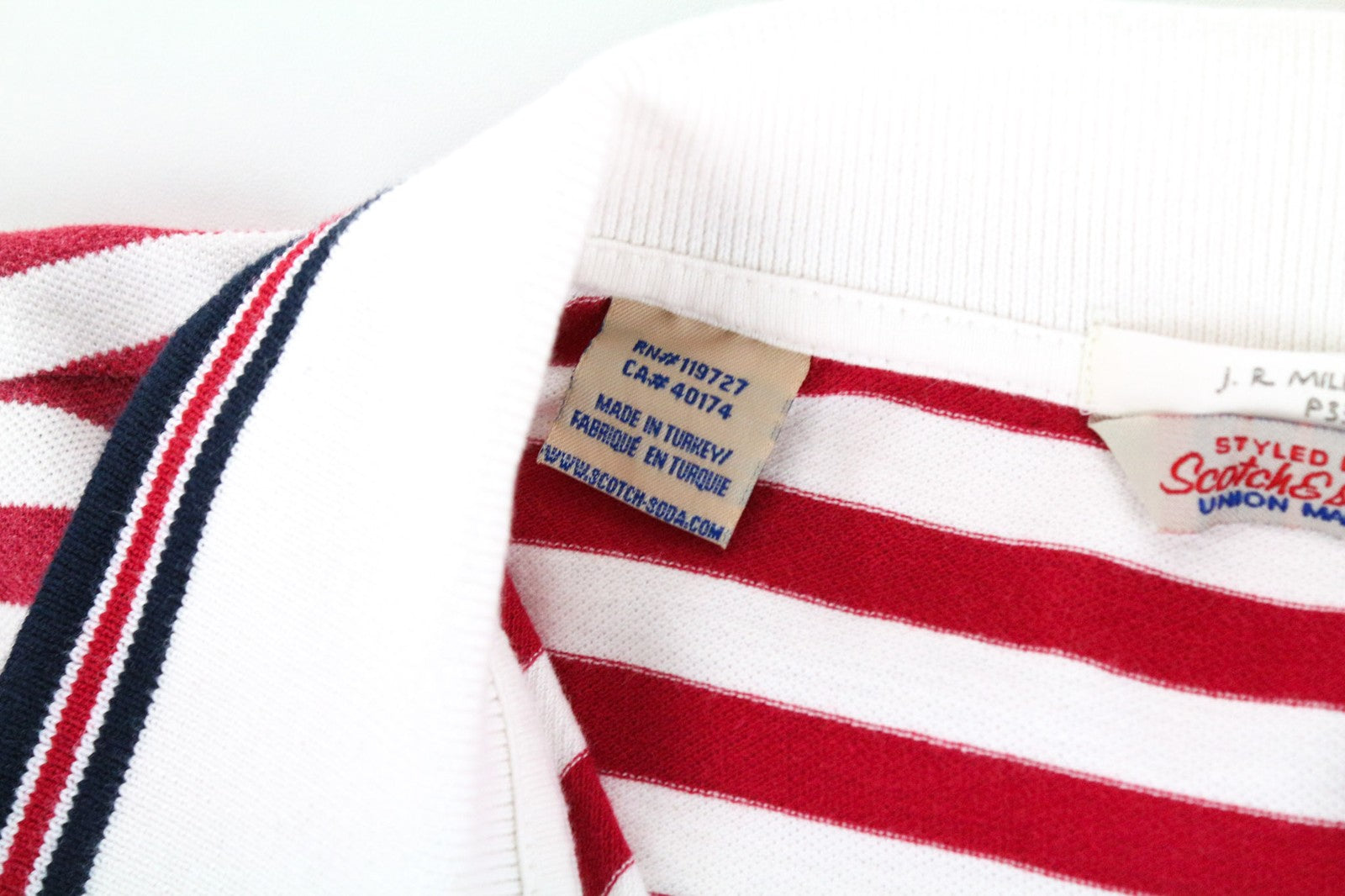 SCOTCH & SODA Men T-Shirt M Red Polo Collar Striped Patched Pure Cotton Jersey