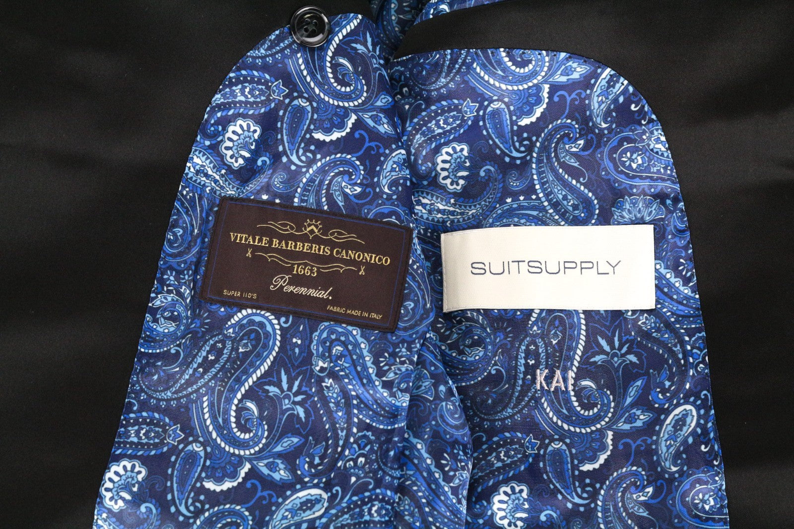 SUITSUPPLY La Spalla Men Suit UK30R Black Slim 2-Piece Pure Wool Tuxedo Twill