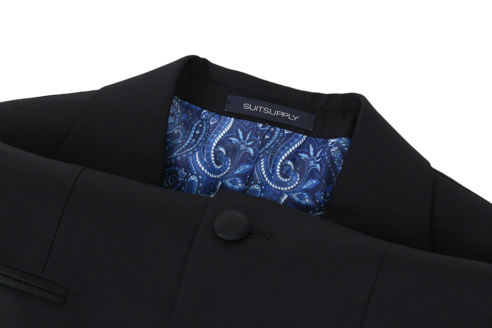 SUITSUPPLY La Spalla Men Suit UK30R Black Slim 2-Piece Pure Wool Tuxedo Twill