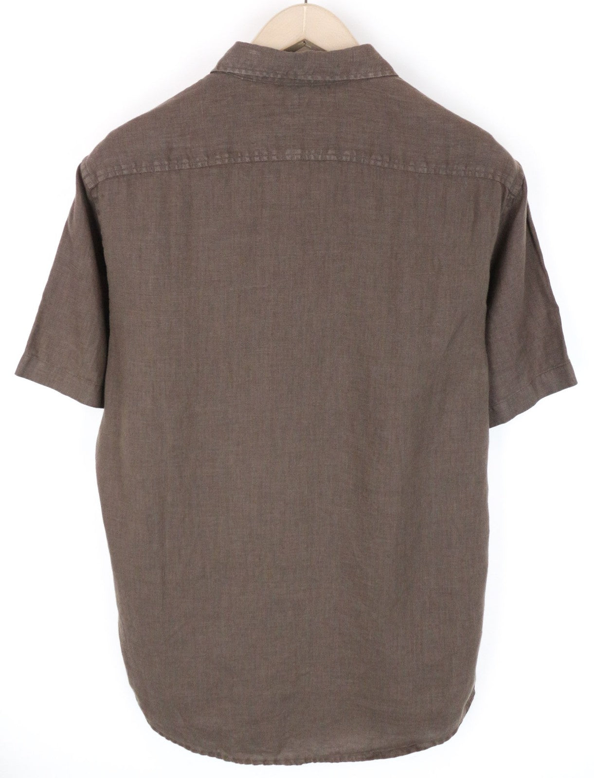 REPLAY Men Shirt L Brown Pure Linen Short Sleeved Button-Up Pocketed