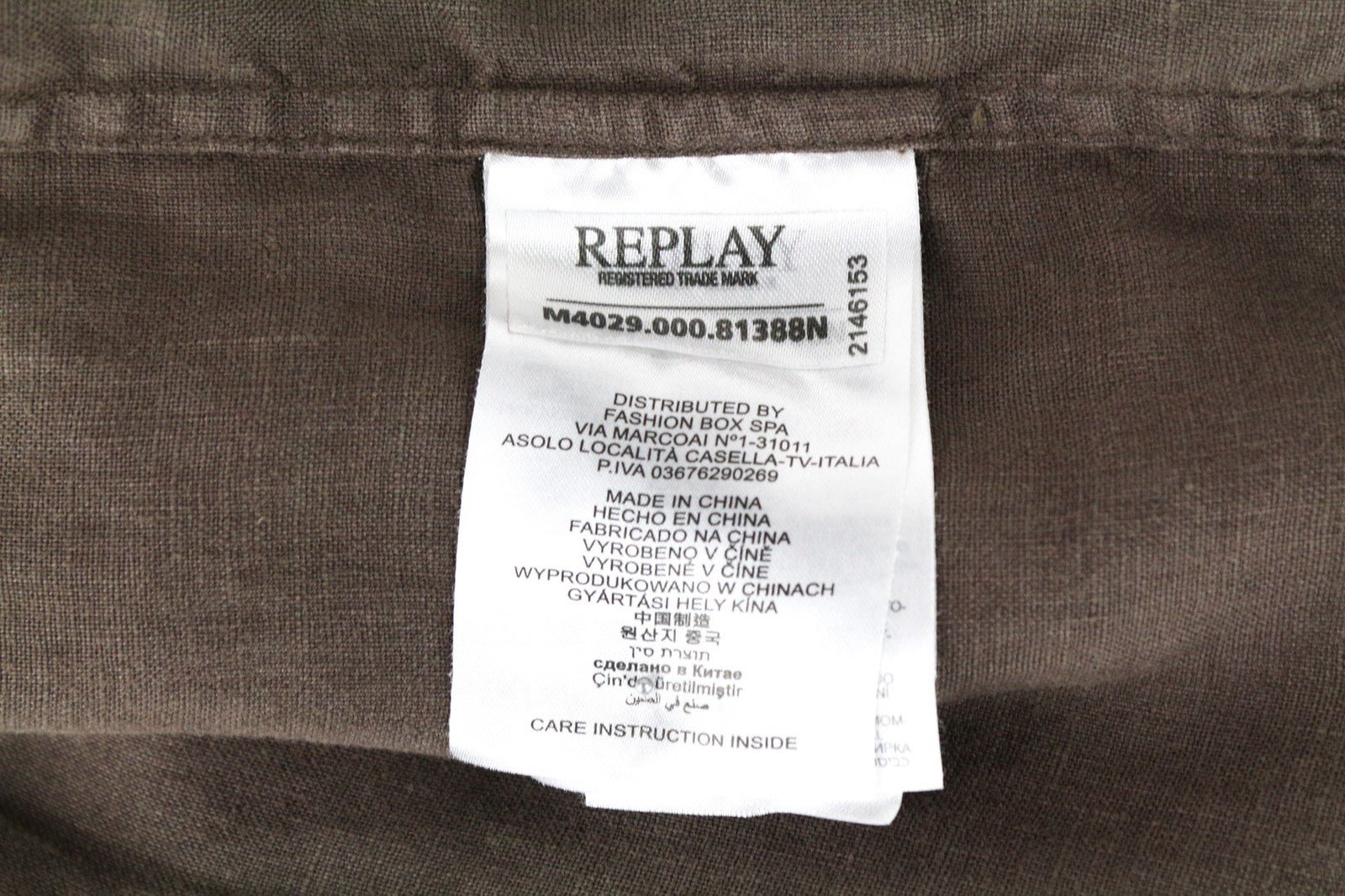REPLAY Men Shirt L Brown Pure Linen Short Sleeved Button-Up Pocketed