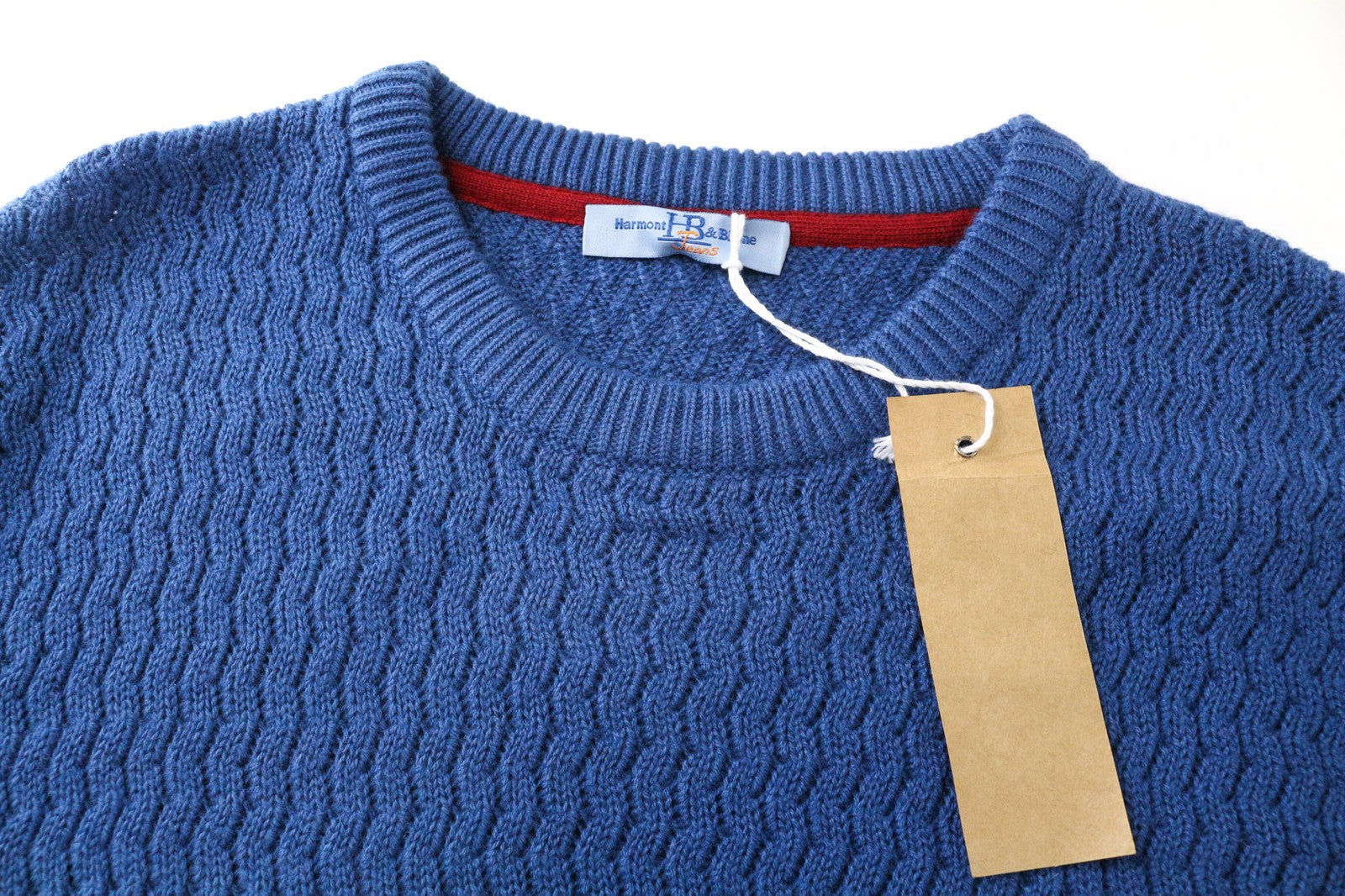 HARMONT &amp; BLAINE JEANS vyriškas megztinis su mėlyna vilnos mišinio megzti ilgomis rankovėmis, 2XL dydis 