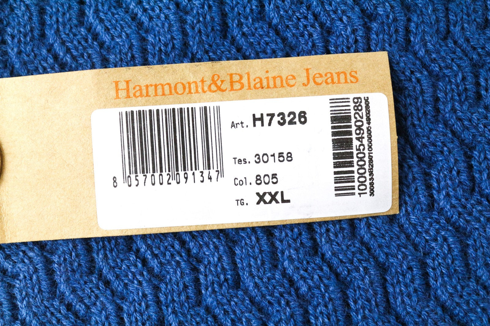HARMONT &amp; BLAINE JEANS vyriškas megztinis su mėlyna vilnos mišinio megzti ilgomis rankovėmis, 2XL dydis 