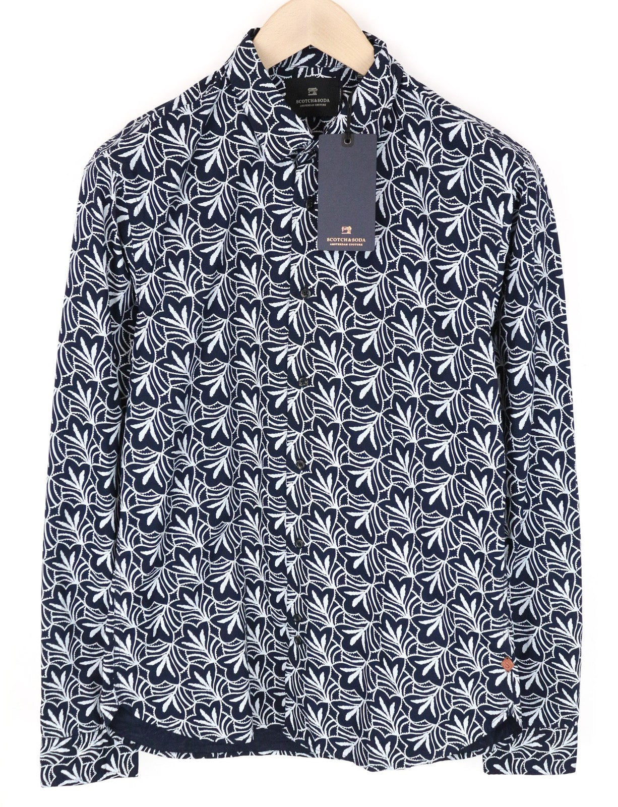 SCOTCH & SODA Ams Couture Men Shirt M Navy Pure Cotton Patterned Long Sleeved