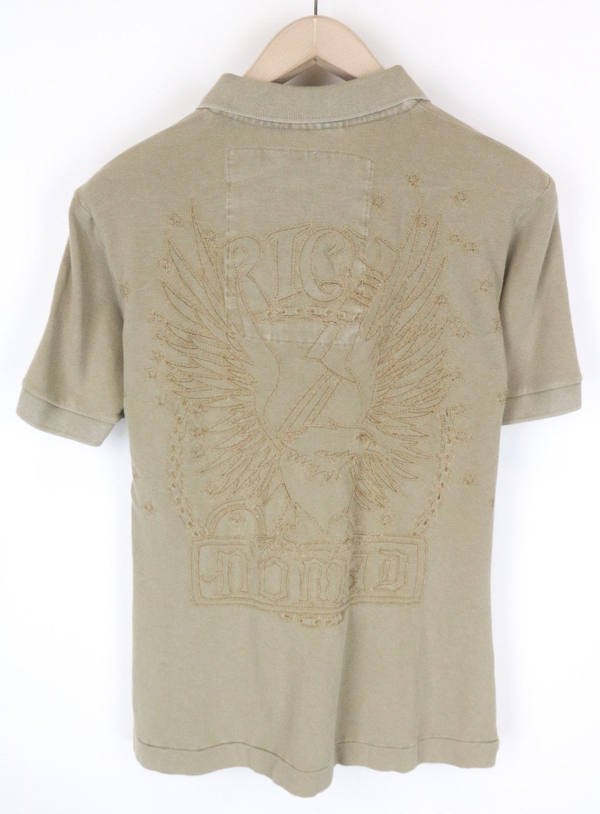 RICHMOND Men T-Shirt L Brown Green Khaki Short Sleeve Pure Cotton Polo