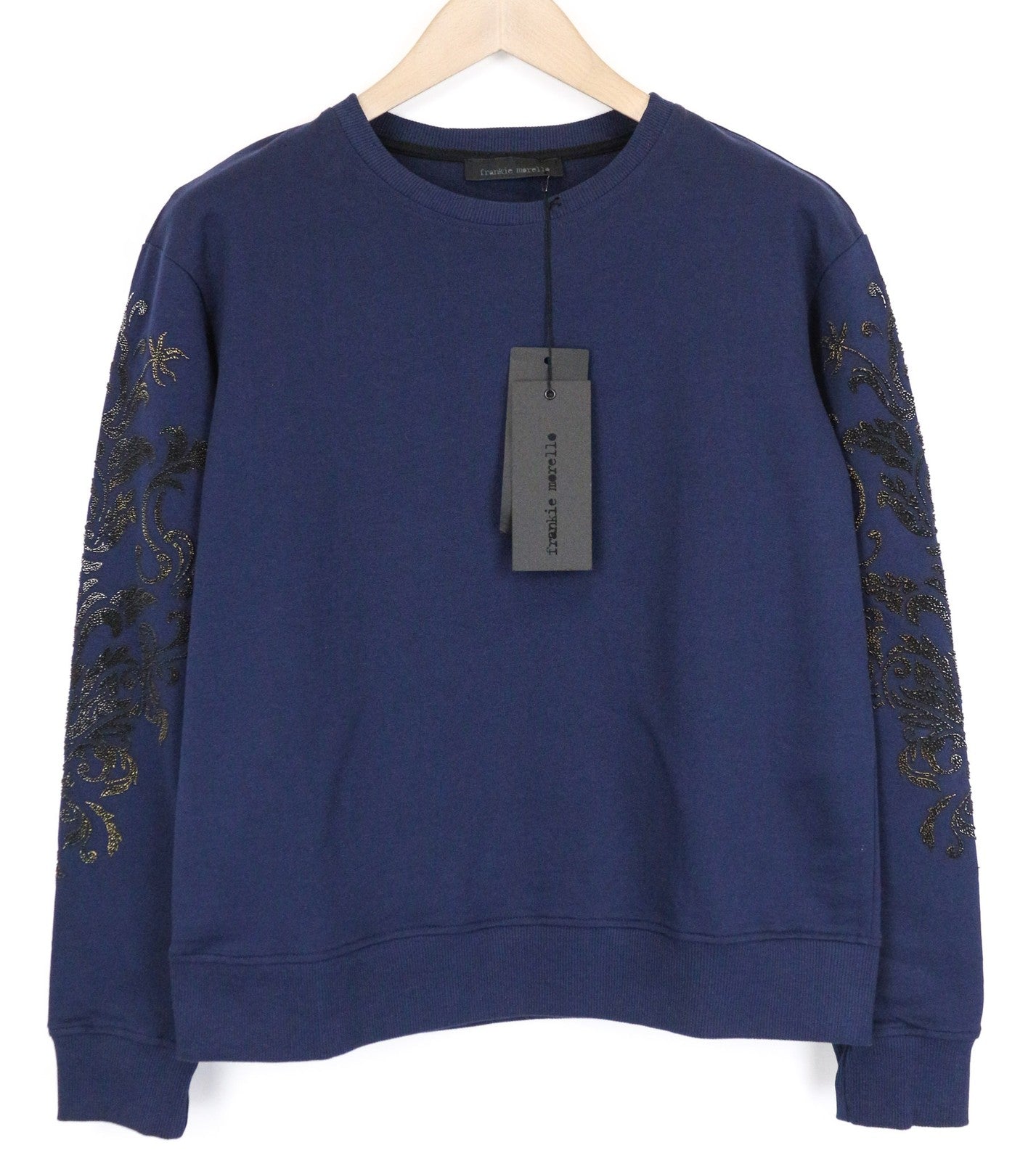 FRANKIE MORELLO Rica moteriškas džemperis S dydžio tamsiai mėlynas medvilninis megztinis ilgomis rankovėmis 