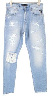 REPLAY Tinmar Men Jeans W30/L32 Tapered Fit Blue Pure Cotton Distressed Washed