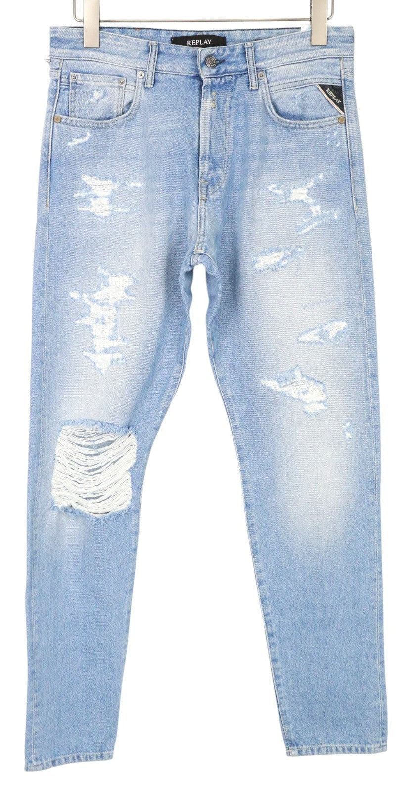 REPLAY Tinmar Men Jeans W30/L32 Tapered Fit Blue Pure Cotton Distressed Washed
