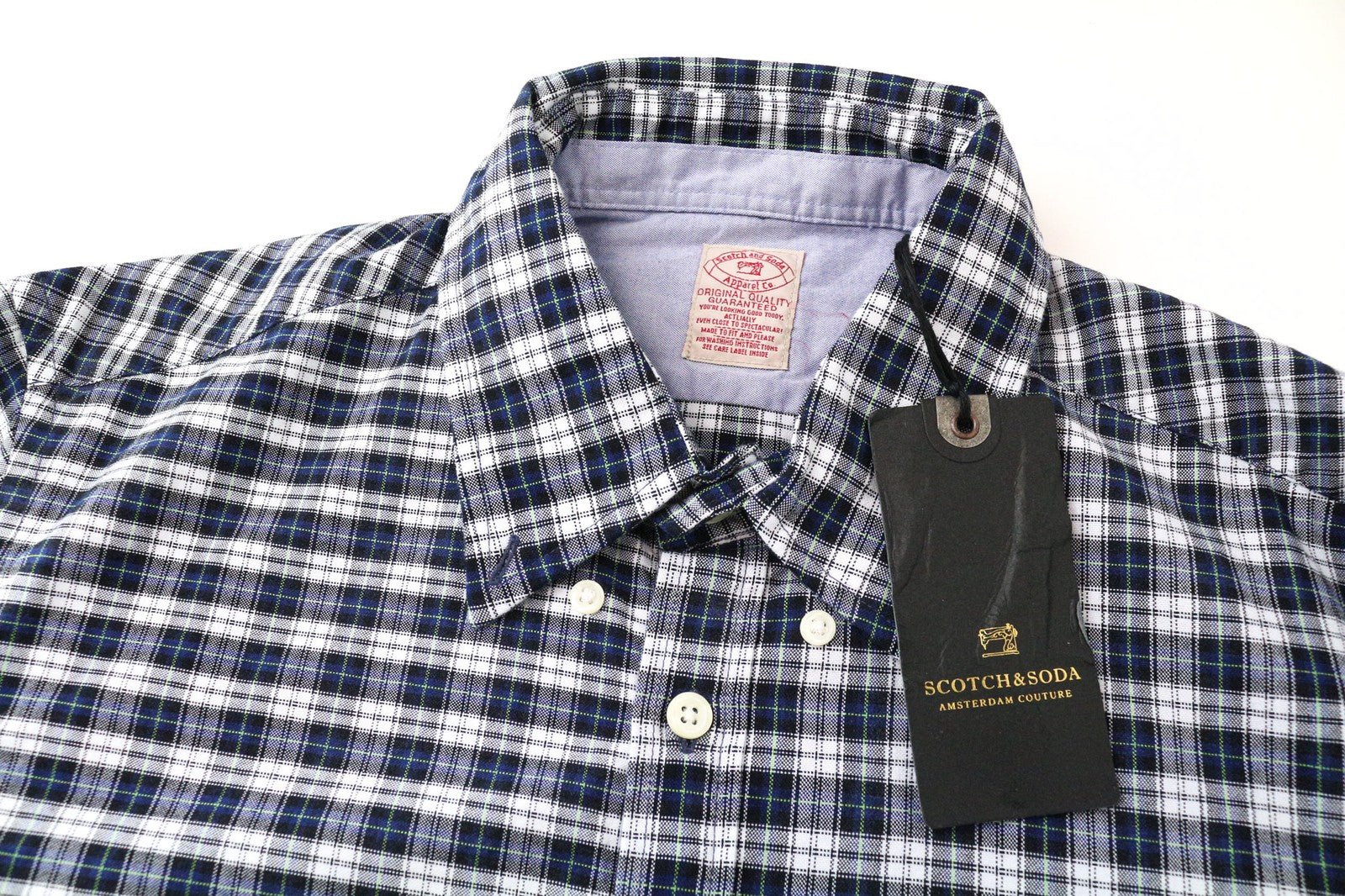SCOTCH & SODA Ams Couture Men Shirt M Blue White Checked Long Sleeve Cotton