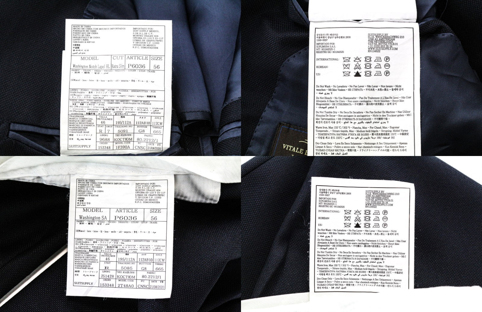 SUITSUPPLY Washington Men Suit UK46R Wool Super 130s Blue Extra Slim 2Piece