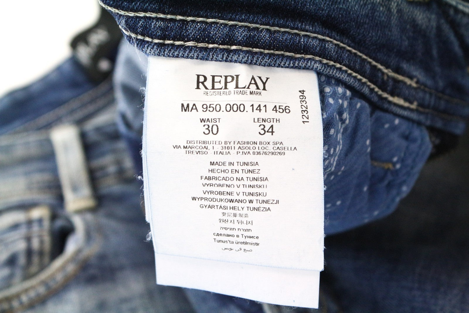 REPLAY Rob Men Jeans W30/L34 Straight Tapered Fit Washed Blue Cotton Stretch