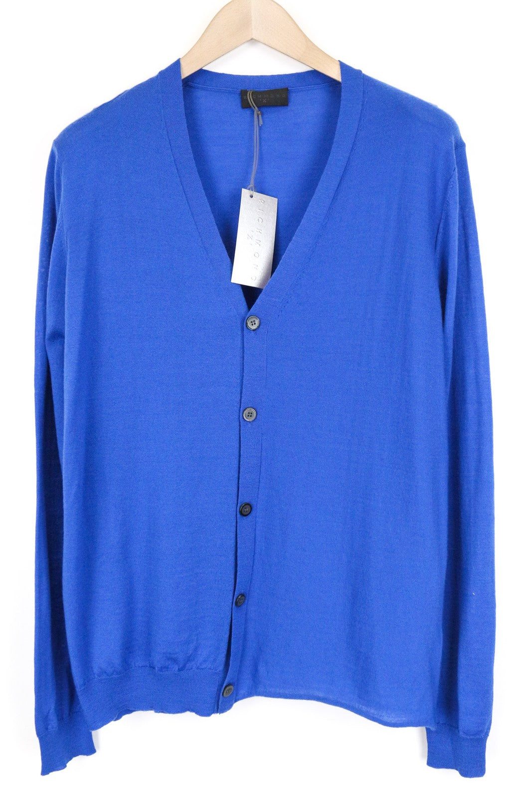 RICHMOND Men's Cardigan 50 Blue Pure Wool Casual Knit Long Sleeve Sweater