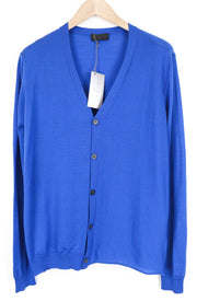 RICHMOND Men's Cardigan 50 Blue Pure Wool Casual Knit Long Sleeve Sweater