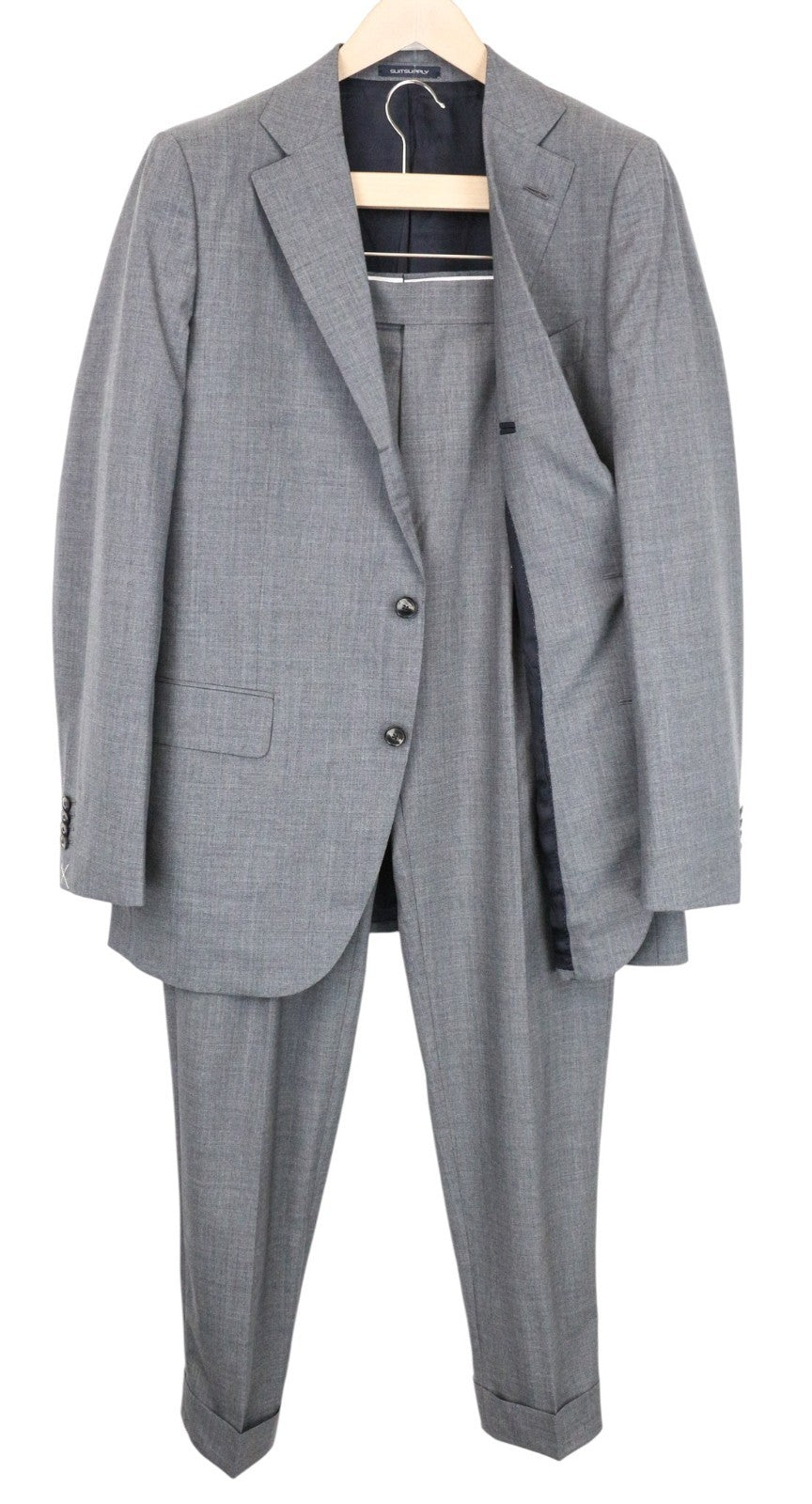 SUITSUPPLY La Spalla Men Suit UK44L Pure Wool S120s Grey 2-Piece Melange Slim
