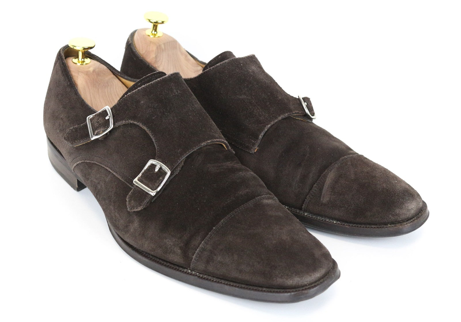 SUITSUPPLY Men Formal Shoes EU43 Brown Suede Calf Leather Double Monk Strap
