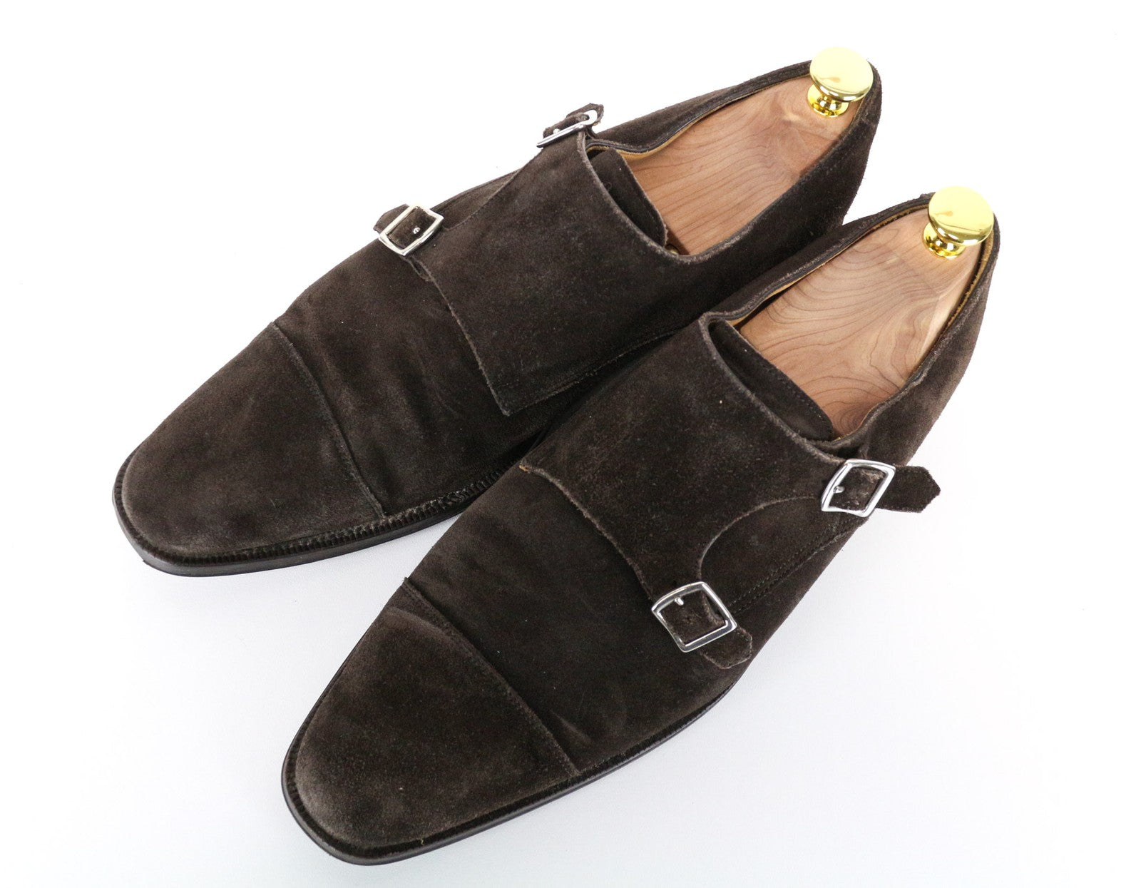 SUITSUPPLY Men Formal Shoes EU43 Brown Suede Calf Leather Double Monk Strap