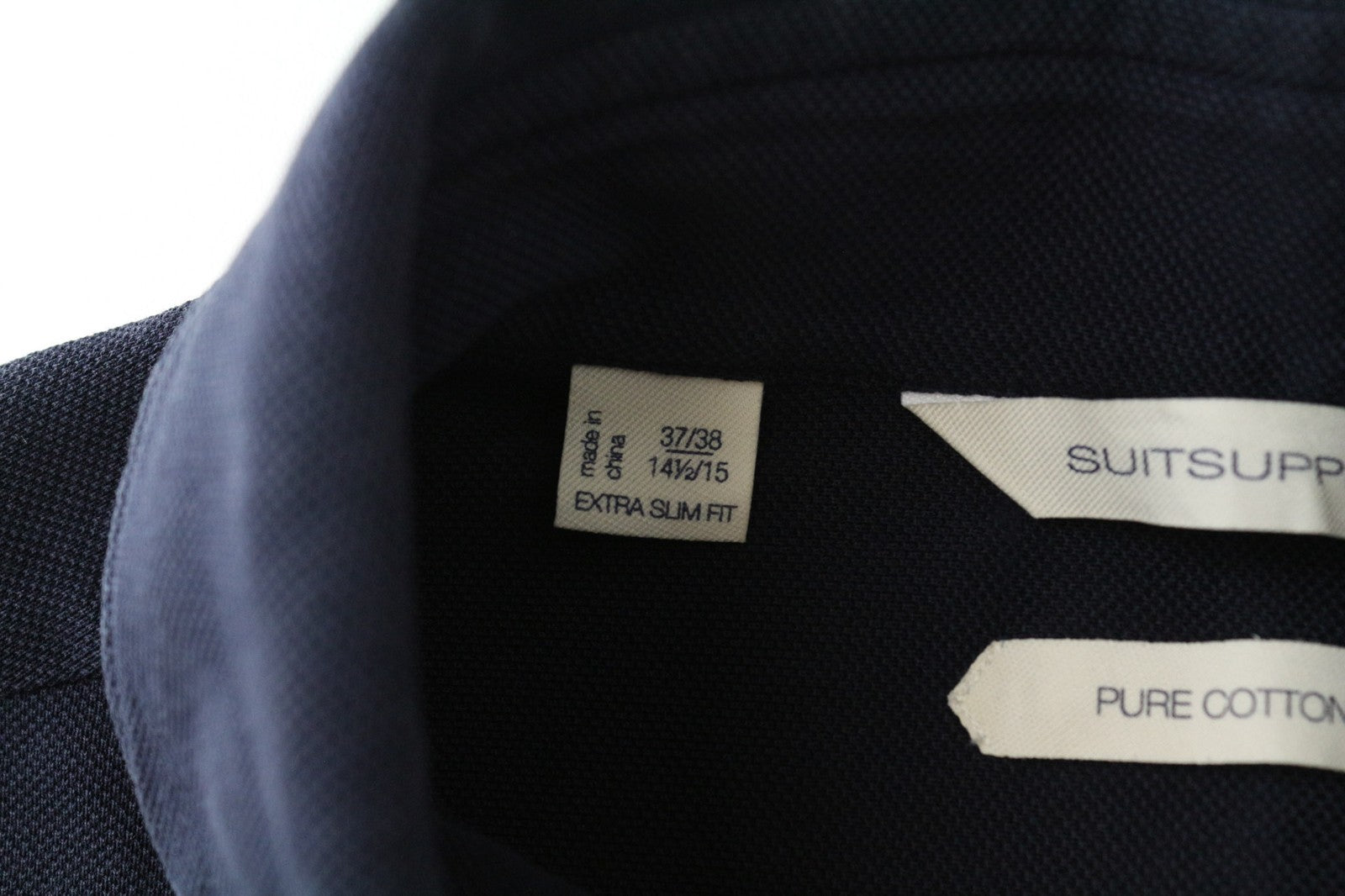 SUITSUPPLY Men T-Shirt 37/38/ 14 1/2/15 Extra Slim Navy Blue Pure Cotton Polo