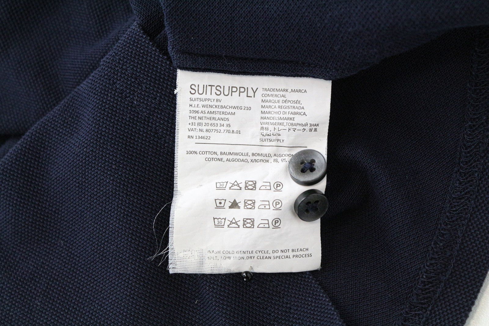 SUITSUPPLY Men T-Shirt 37/38/ 14 1/2/15 Extra Slim Navy Blue Pure Cotton Polo