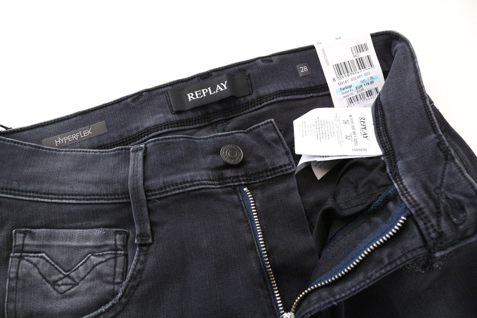 REPLAY Anbass Men Jeans W28/L32 Slim Greyish Blue Cotton Stretch Distressed
