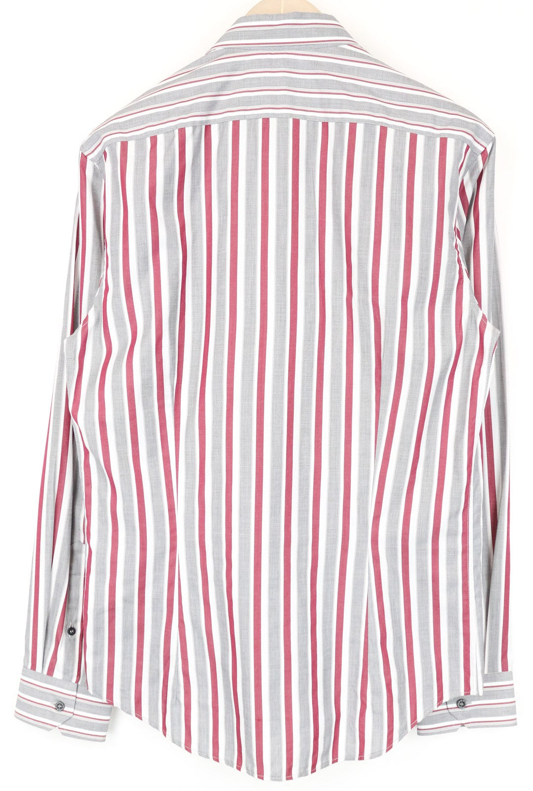 RICHMOND Men Shirt 48 M Grey Red Striped Button-Up Long Sleeve Pure Cotton