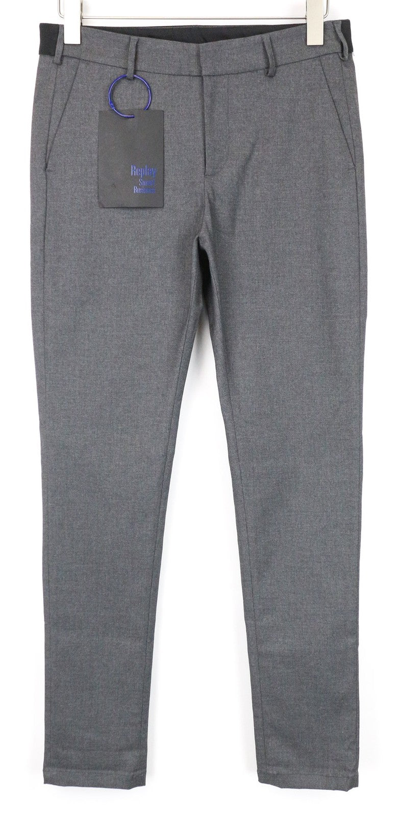 REPLAY Men Trousers W30/L32 Grey Stretch Flat Front Classic Formal