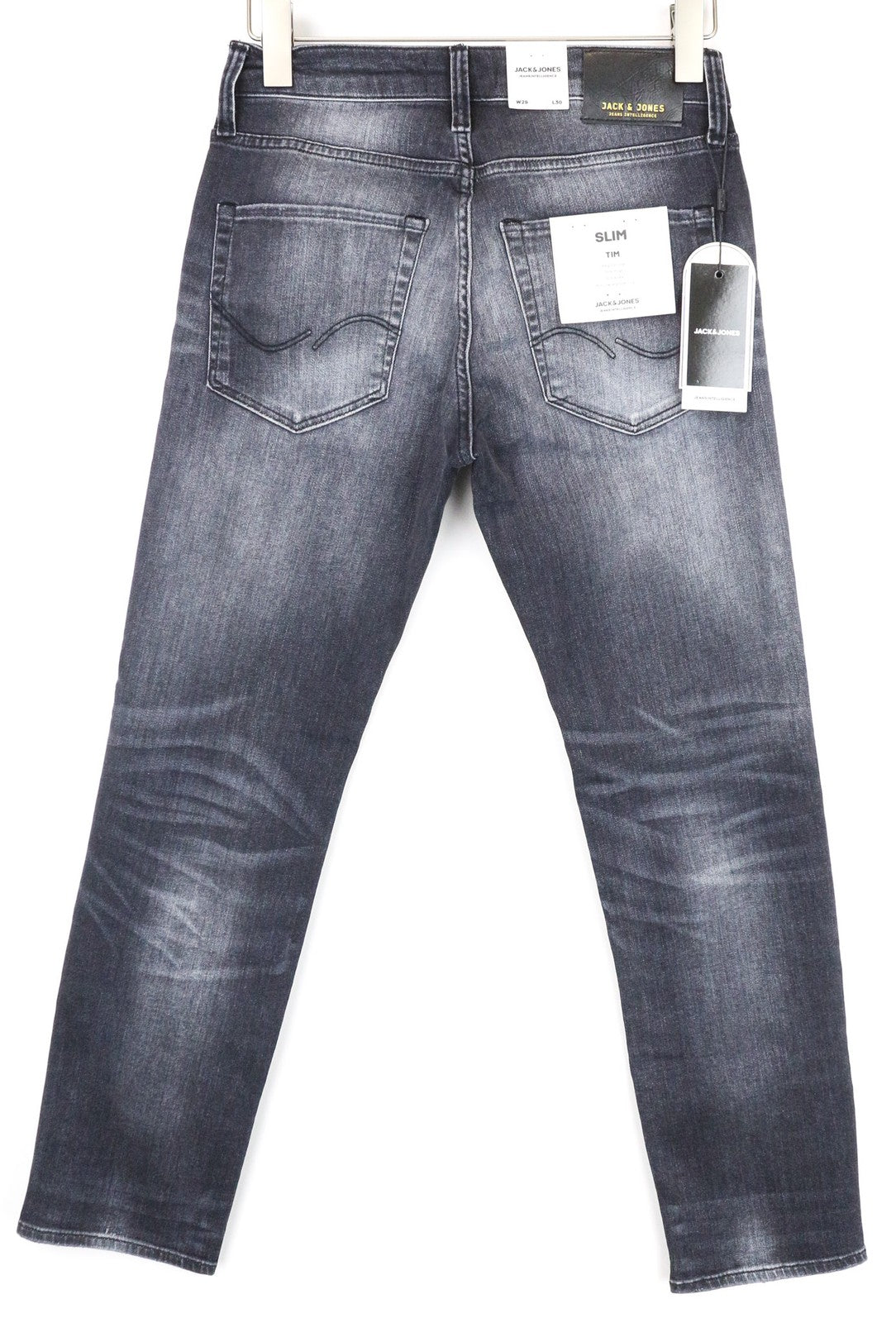 JACK & JONES Tim Men Jeans W29/L30 Slim Straight Fit Wash Cotton Stretch Grey