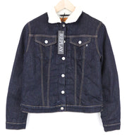 REPLAY Women Jacket L Blue Cotton Stretch Denim Cropped Single-Breasted