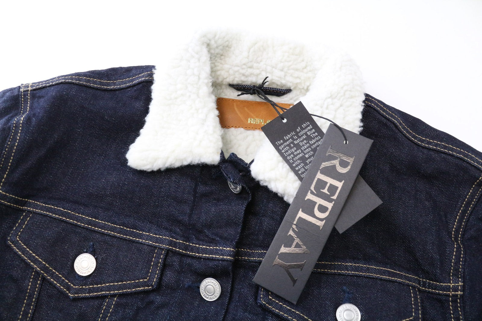 REPLAY Women Jacket L Blue Cotton Stretch Denim Cropped Single-Breasted