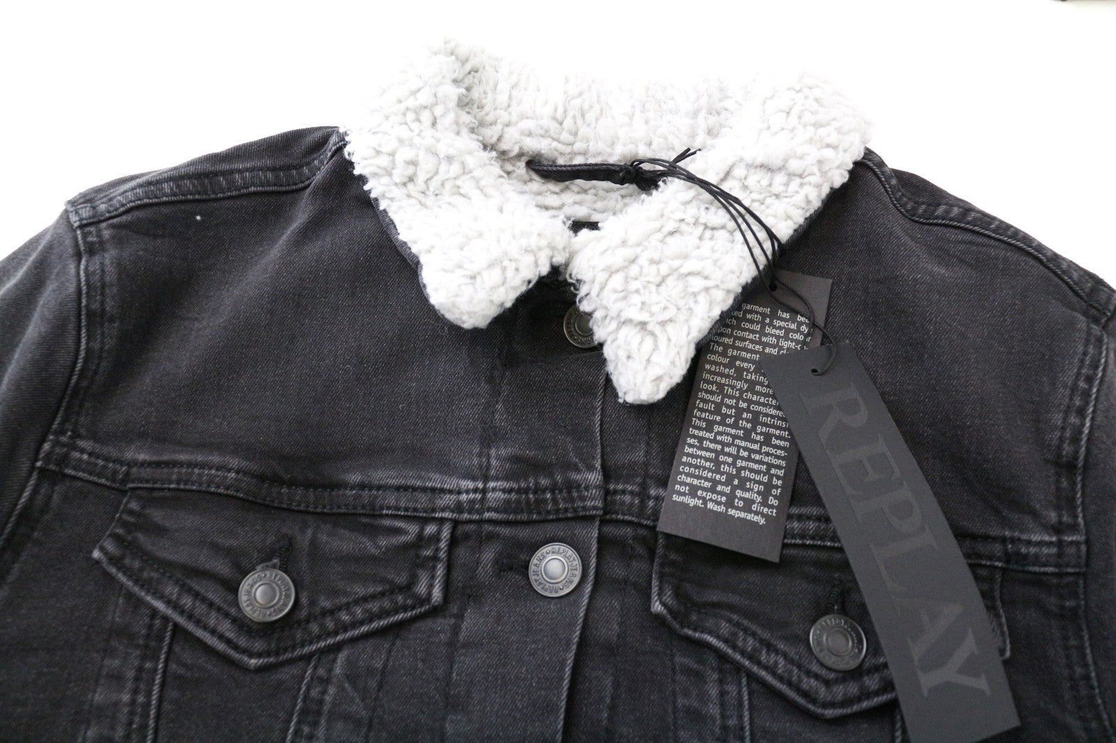 REPLAY Women Jacket S Lined Grey Cotton Stretch Denim Cropped Single-Breasted