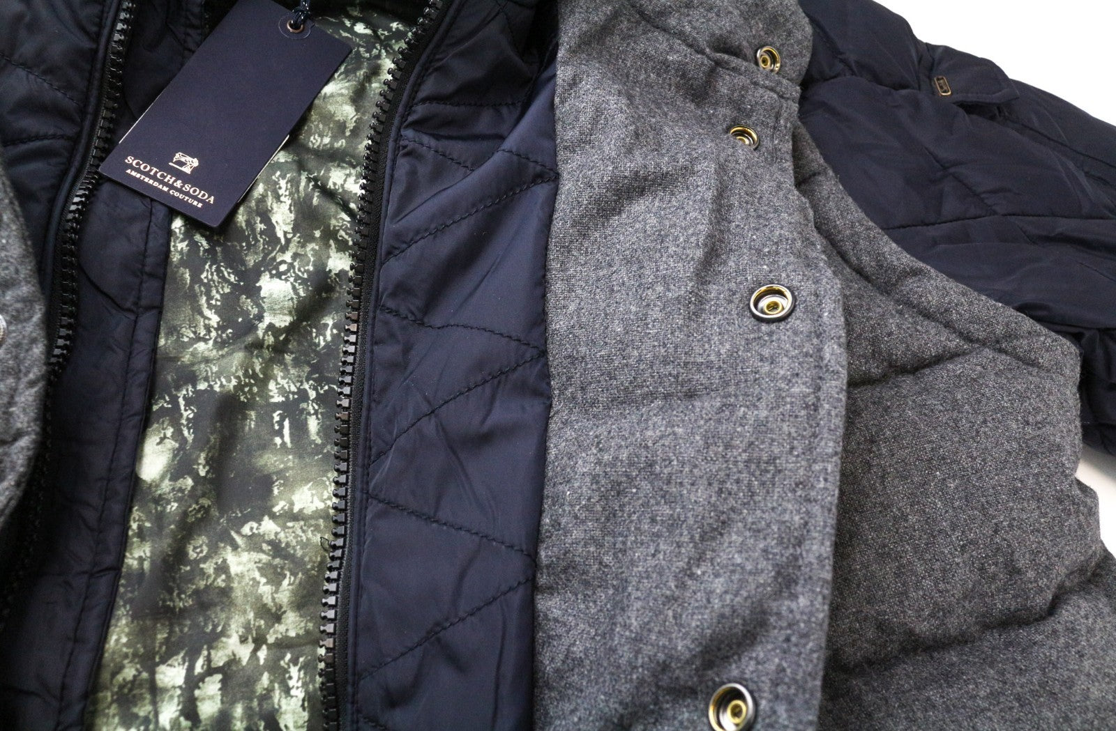 SCOTCH & SODA Ams Couture Men Jacket 2XL Grey Blue Wool Blend Hooded 2in1 Gilet