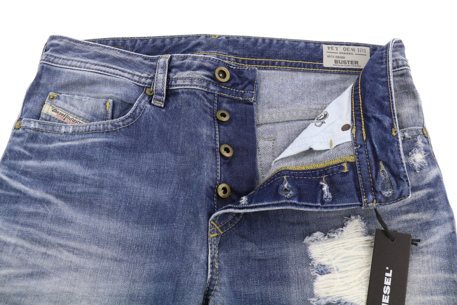 DIESEL Buster 0848I Men's Jeans W30/L34 Blue Worn Slim Tapered Distress