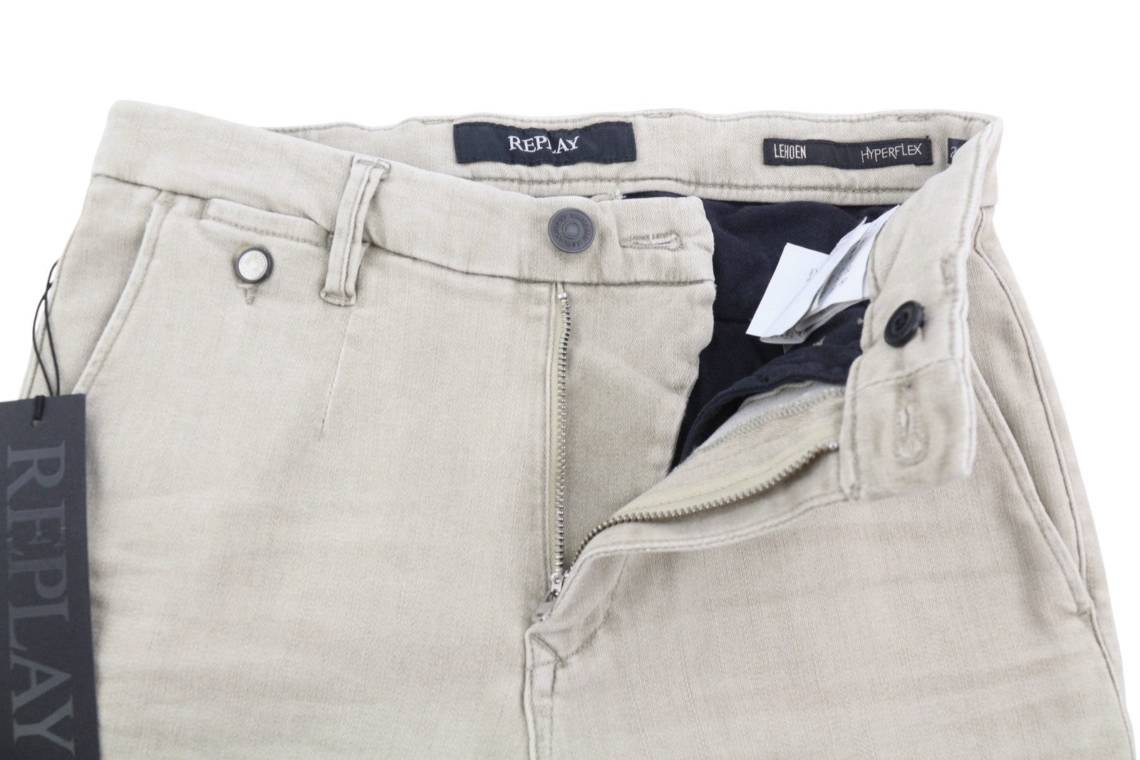 REPLAY Lehoen Heperflex Men's Trousers W27 Beige Slim Chino Faded Whiskers