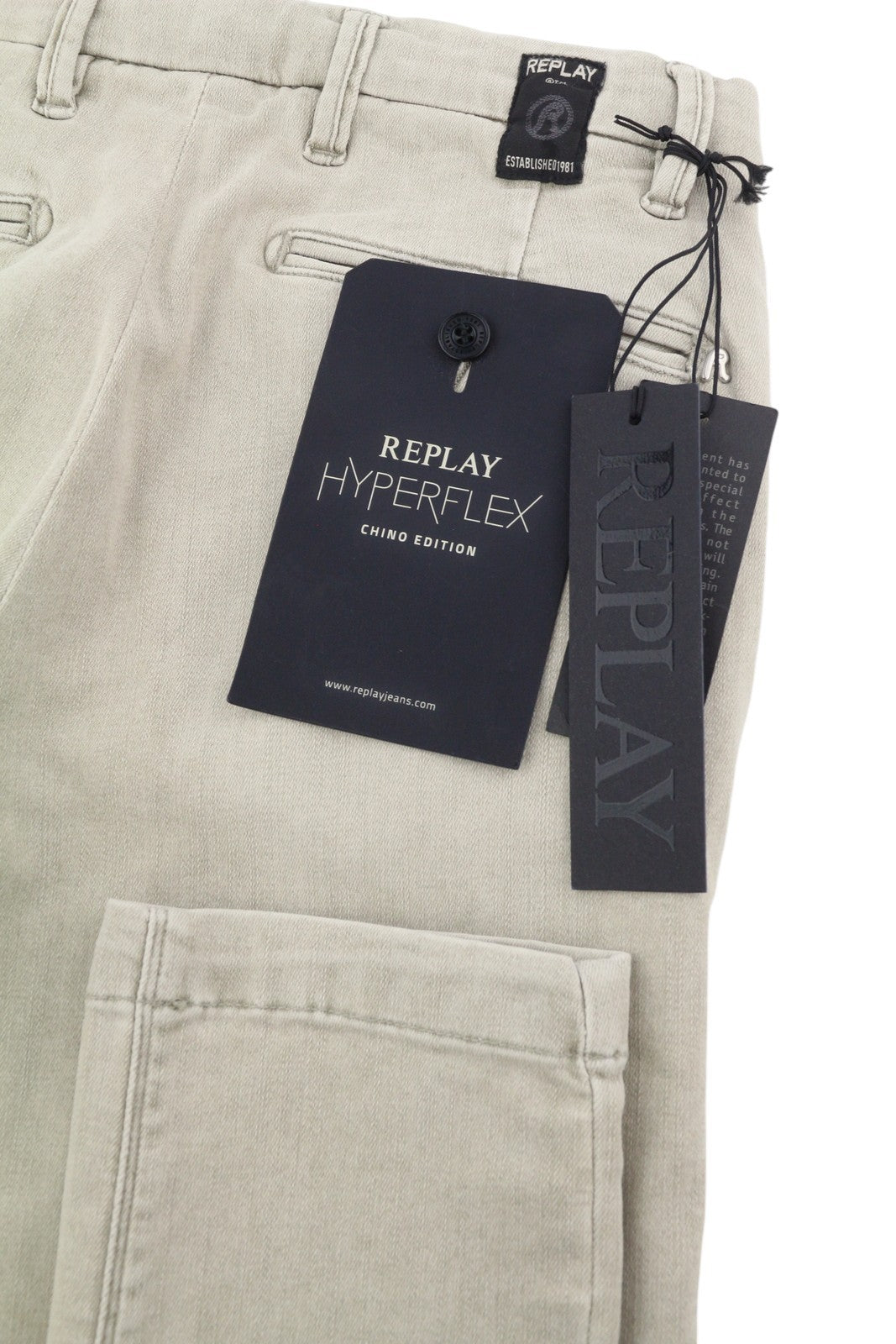 REPLAY Lehoen Heperflex Men's Trousers W27 Beige Slim Chino Faded Whiskers