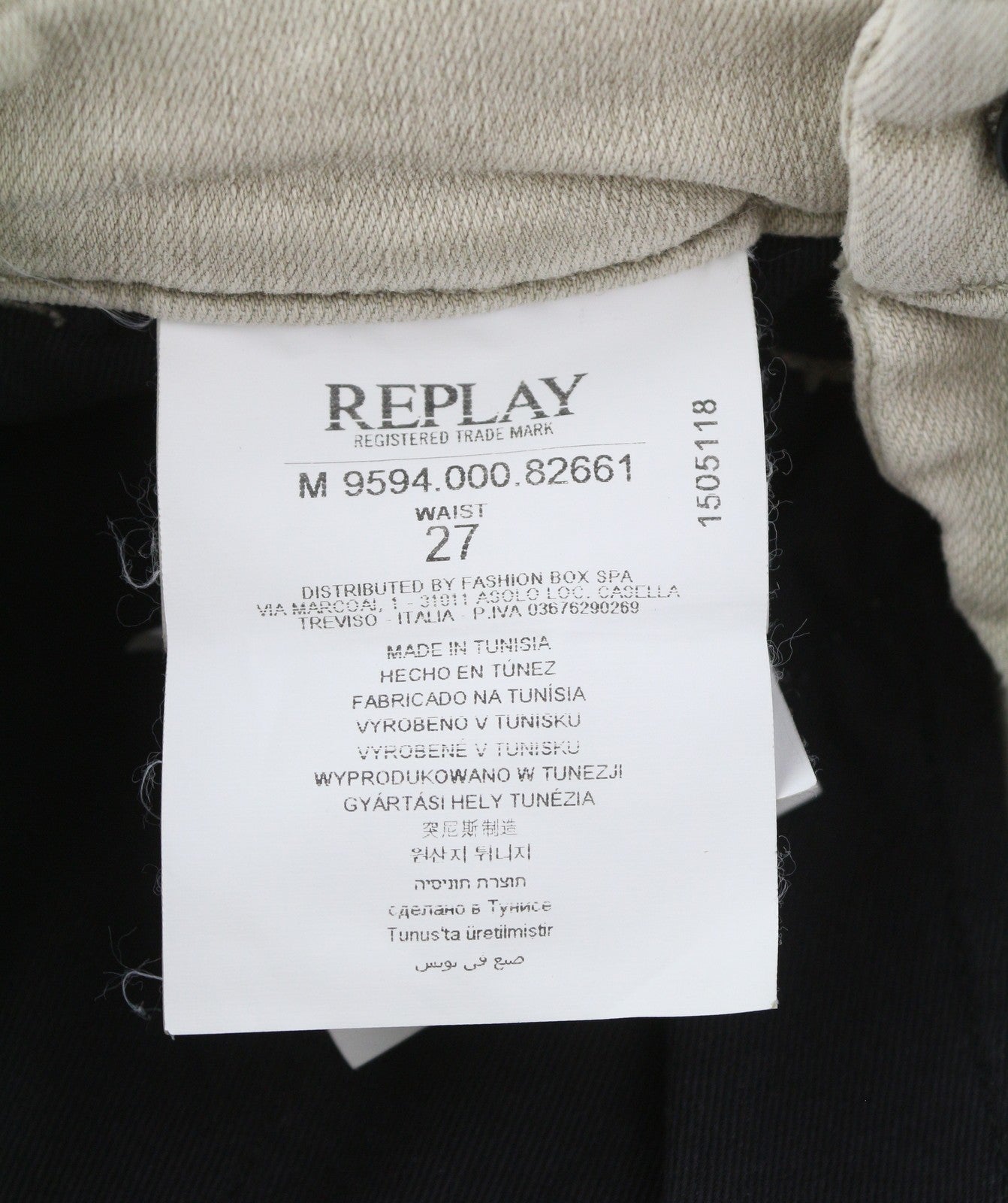 REPLAY Lehoen Heperflex Men's Trousers W27 Beige Slim Chino Faded Whiskers