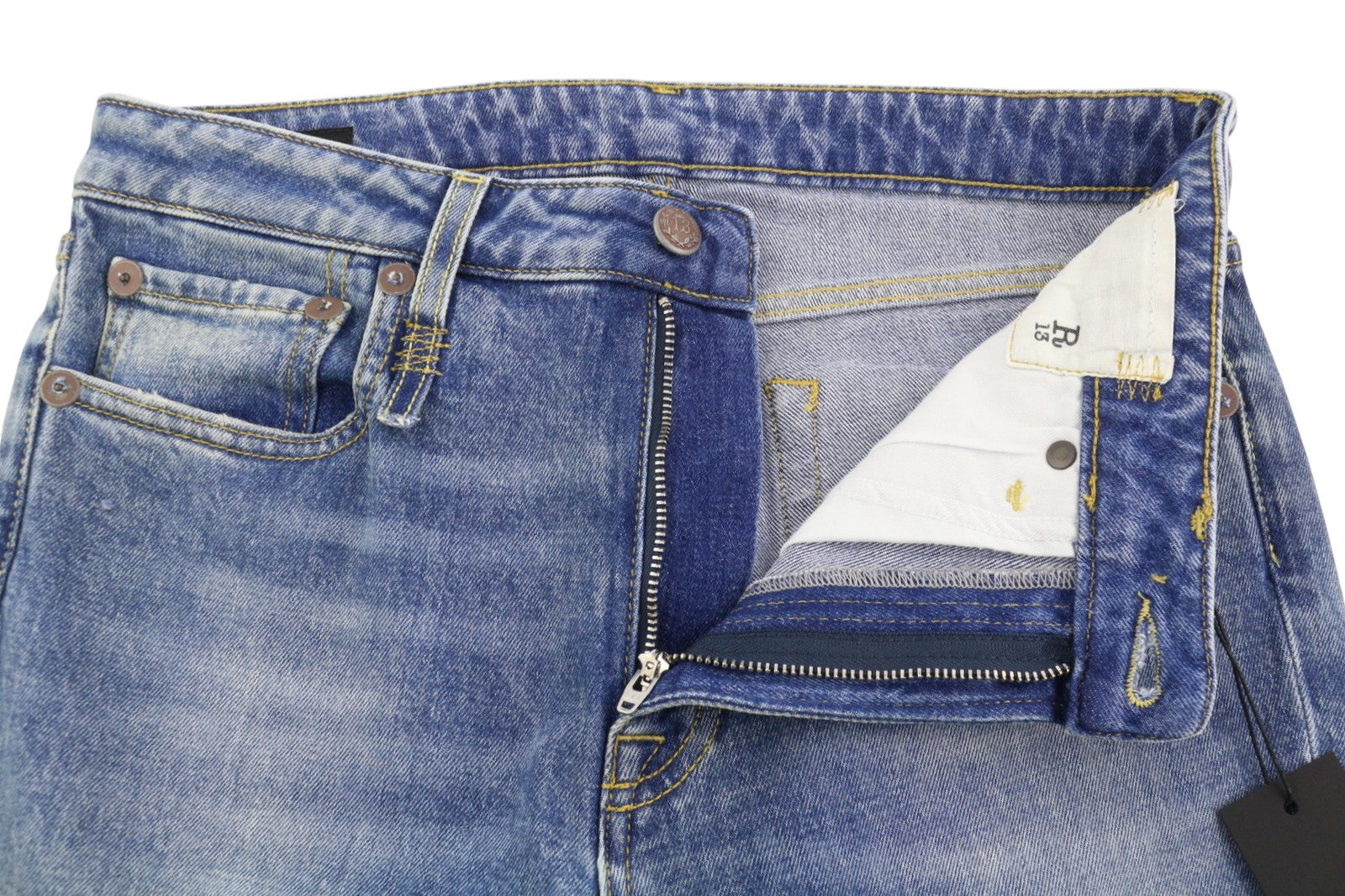 R13 Kick Fit Women's Jeans 29 Jasper Stretch Whisker Crop Blue PS26