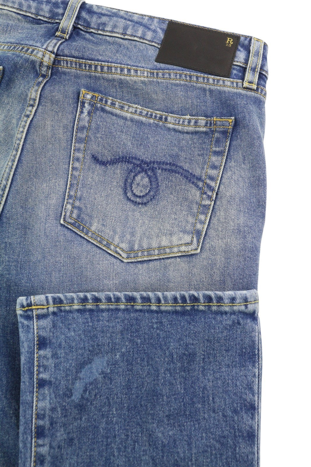 R13 Kick Fit Women's Jeans 29 Jasper Stretch Whisker Crop Blue PS26