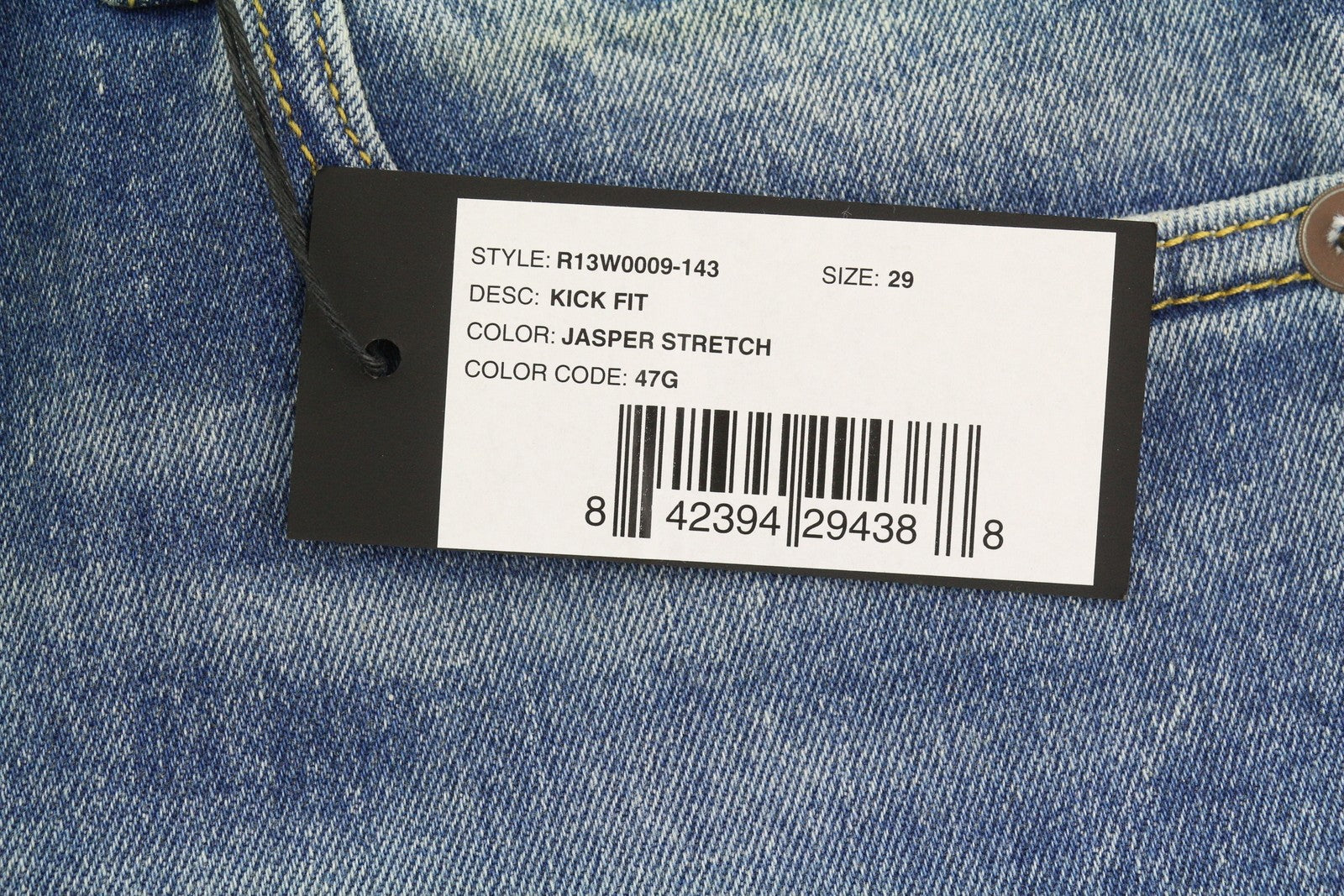 R13 Kick Fit Women's Jeans 29 Jasper Stretch Whisker Crop Blue PS26