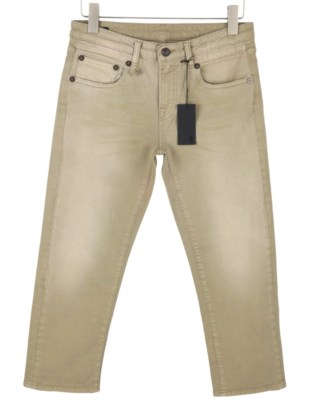 R13 Boy Straight Women's Jeans 27 Pebble Stretch Beige Cropped Faded