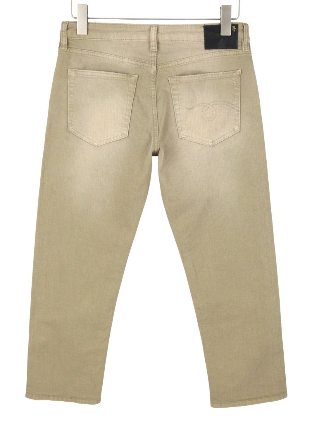 R13 Boy Straight Women's Jeans 27 Pebble Stretch Beige Cropped Faded