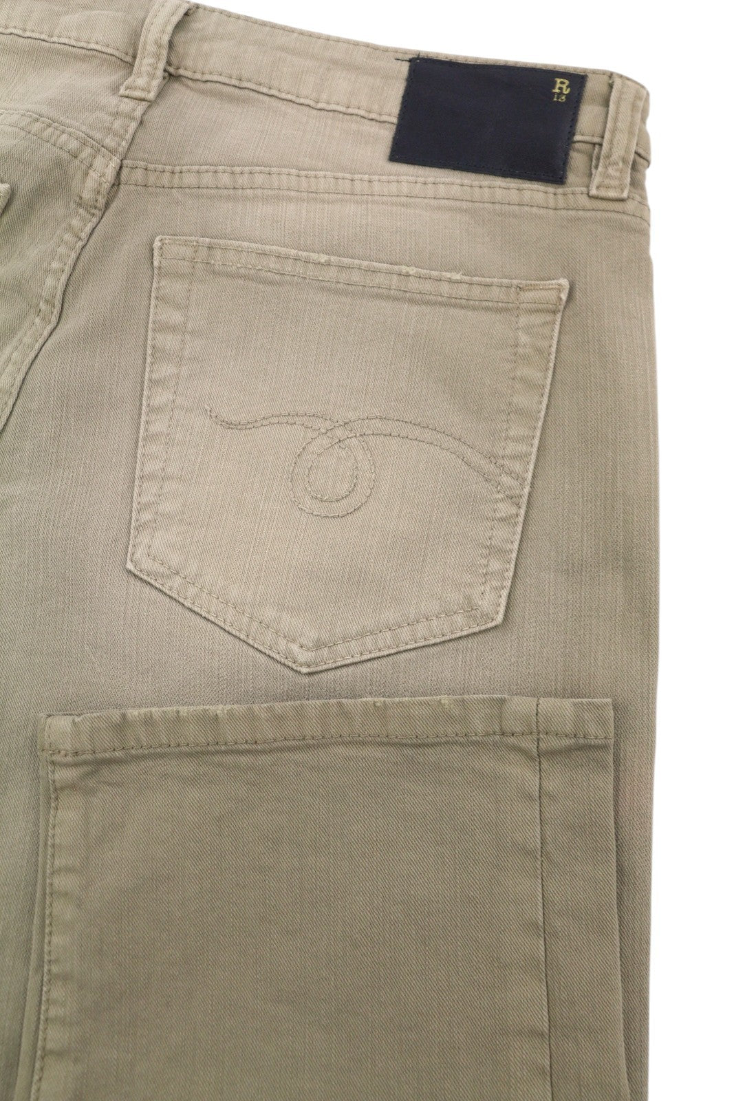 R13 Boy Straight Women's Jeans 27 Pebble Stretch Beige Cropped Faded