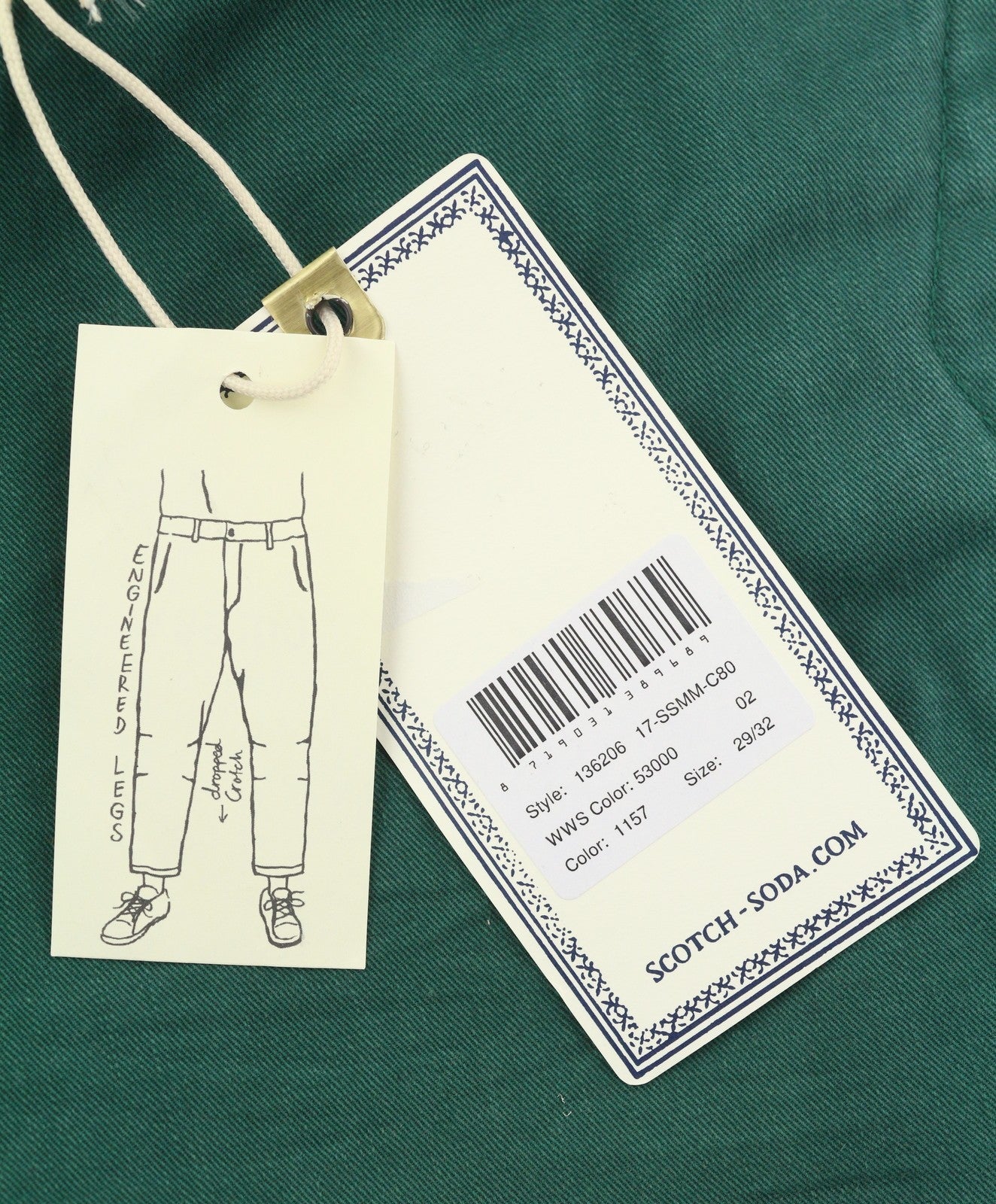 SCOTCH & SODA Coleby Men's Trousers W29/L32 Green Slim Relaxed Chino