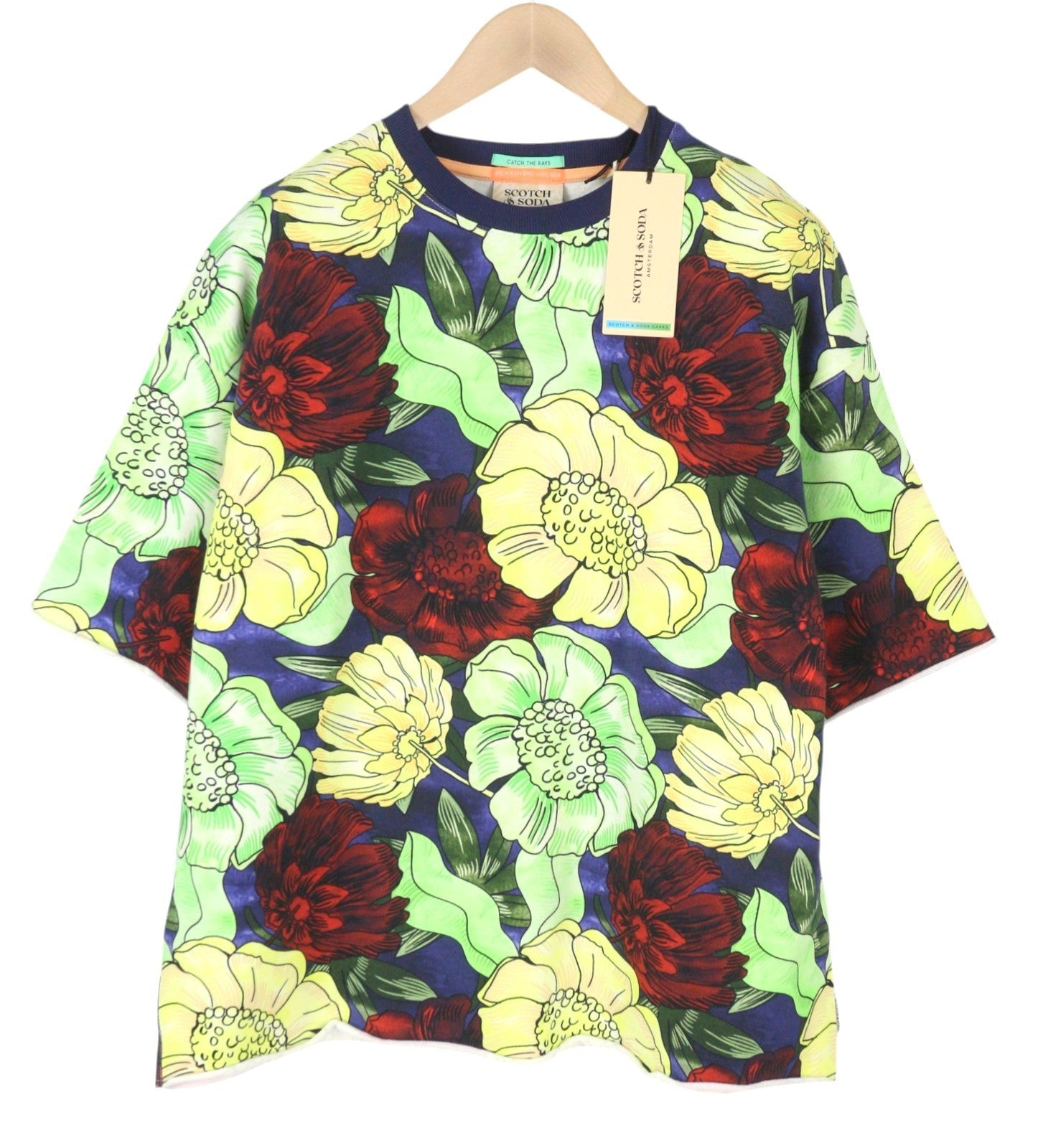SCOTCH & SODA Men's T-Shirt 2XL Colourful Floral Thick Crew Short Sleeve