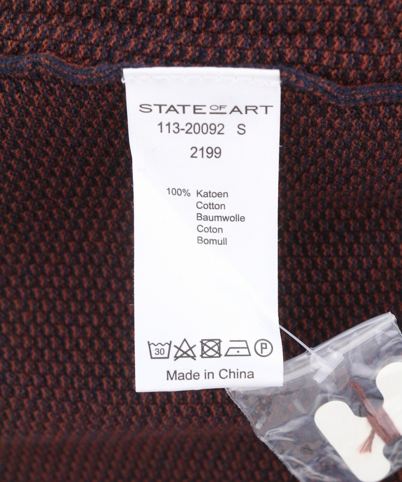 STATE OF ART Men's Jumper S Brown Melange Crew Neck Patch Pocket Pull On