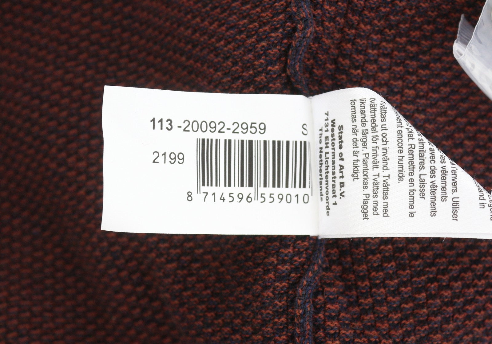 STATE OF ART Men's Jumper S Brown Melange Crew Neck Patch Pocket Pull On